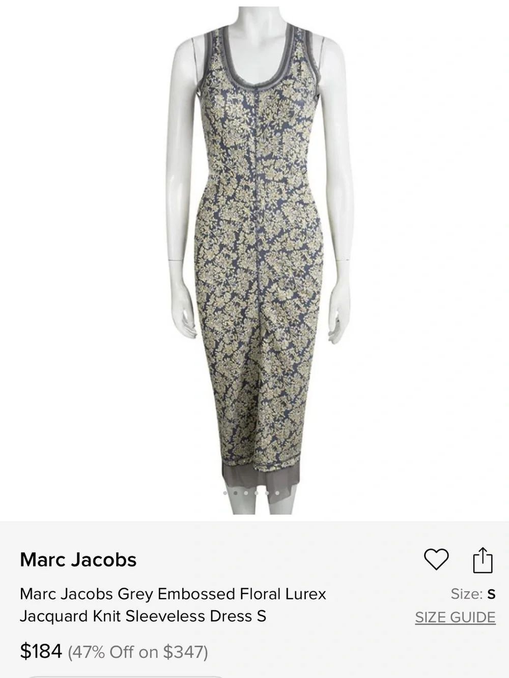 Vintage Marc Jacobs Navy and Gold Floral Jacquard Midi Dress - Picture 2 of 12